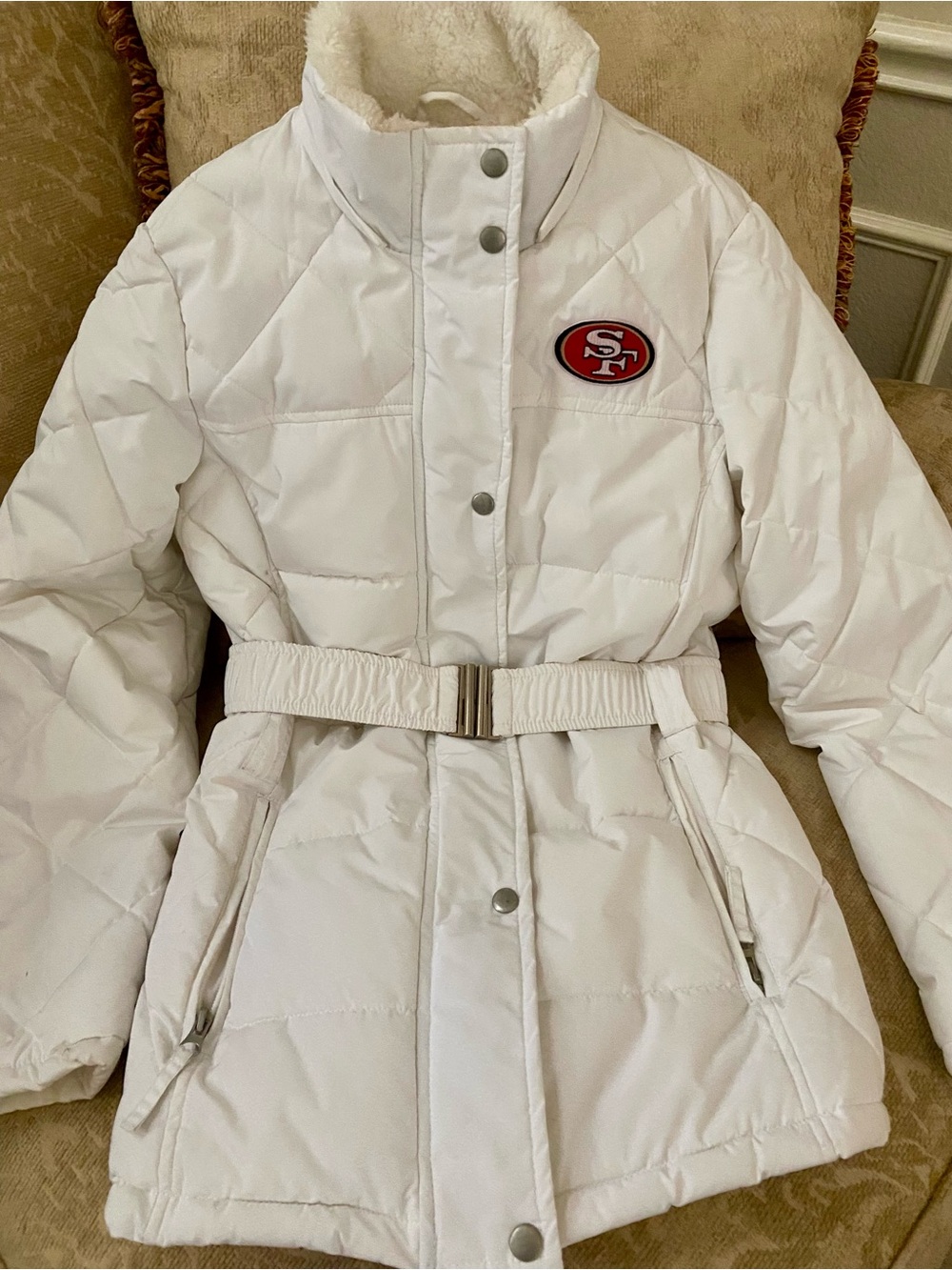 NFL White Quilted Team Puffer Jacket with SF Patch